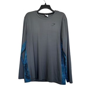 Gymshark Men’s Sz L Long Sleeve Gray/Blue Workout Shirt